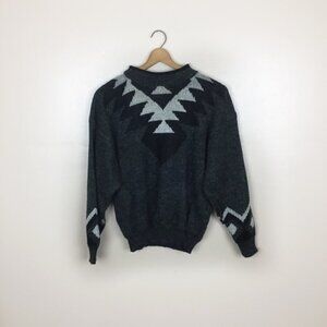 Women's Large Vintage Gray & Black Aztec Print Sweater